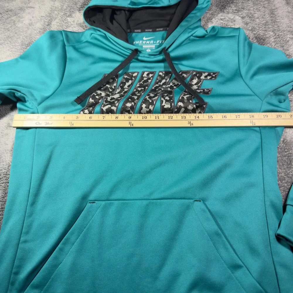 Nike Therma-FIT Mens Small Teal Blue Camo Logo Pullover Hoodie Sweatshirt